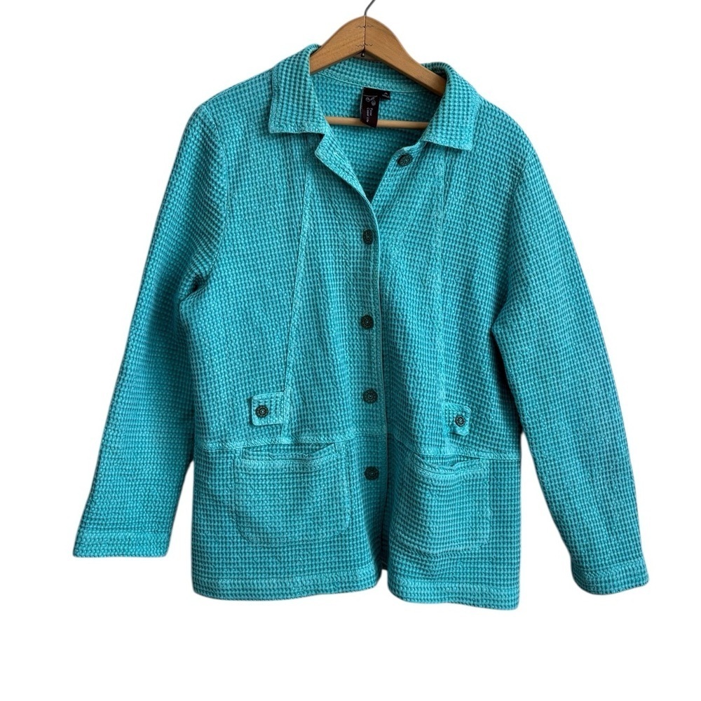 Focus Casual Life Waffle Knit Button Front Jacket – 100% Cotton MEDIUM